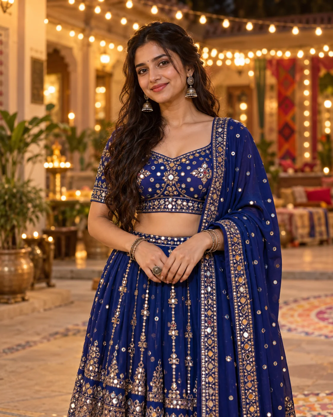 AI-generated Navratri courtyard portrait example