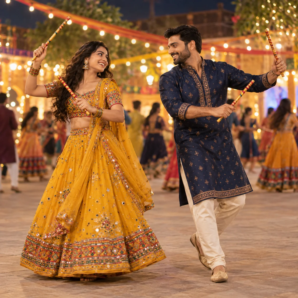 AI-generated Navratri dandiya couple example